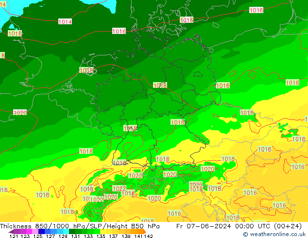 Thck 850-1000 гПа Arpege-eu пт 07.06.2024 00 UTC