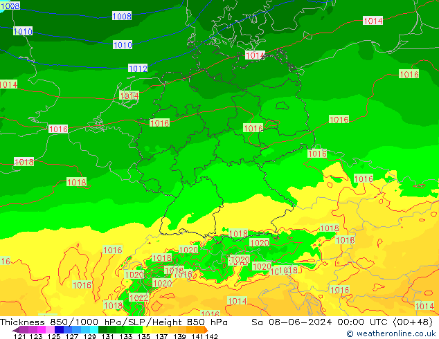 Thck 850-1000 hPa Arpege-eu sab 08.06.2024 00 UTC