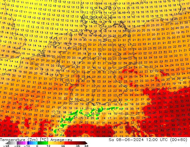 Sıcaklık Haritası (2m) Arpege-eu Cts 08.06.2024 12 UTC