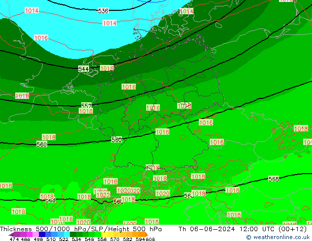 Schichtdicke 500-1000 hPa Arpege-eu Do 06.06.2024 12 UTC