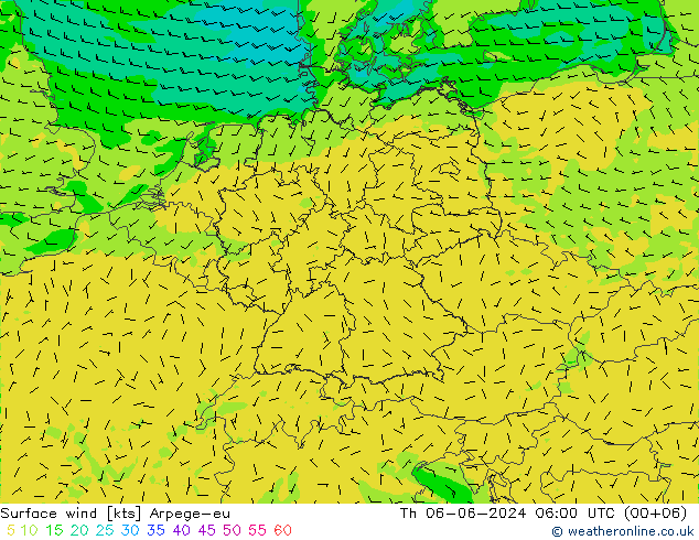ветер 10 m Arpege-eu чт 06.06.2024 06 UTC