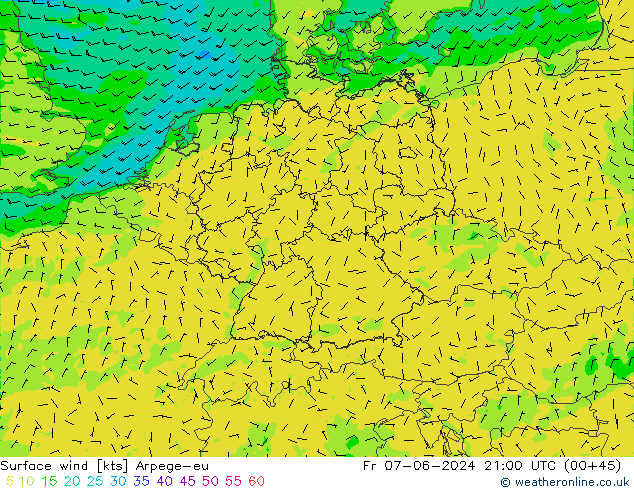 Surface wind Arpege-eu Pá 07.06.2024 21 UTC