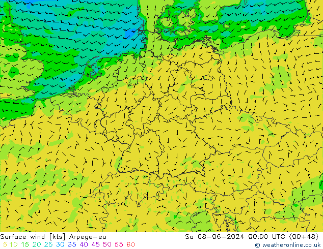 Surface wind Arpege-eu Sa 08.06.2024 00 UTC