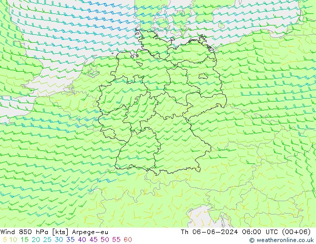 风 850 hPa Arpege-eu 星期四 06.06.2024 06 UTC