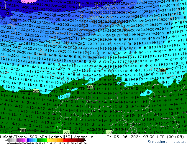 Height/Temp. 500 hPa Arpege-eu Th 06.06.2024 03 UTC