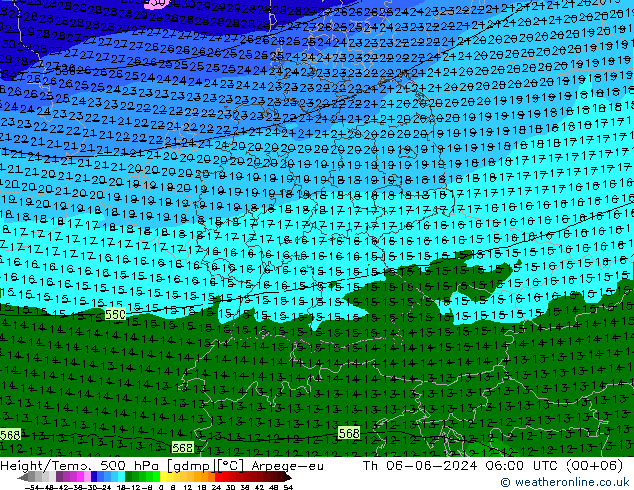 Height/Temp. 500 hPa Arpege-eu Th 06.06.2024 06 UTC