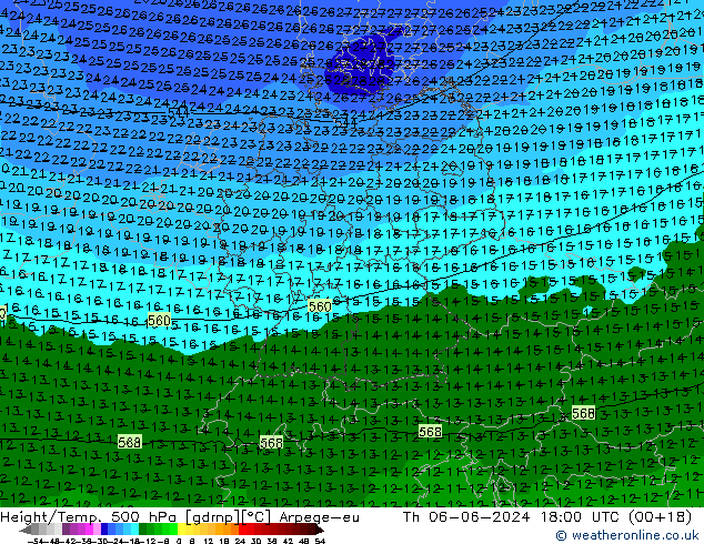 Height/Temp. 500 hPa Arpege-eu Th 06.06.2024 18 UTC