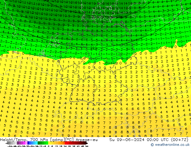 Height/Temp. 700 гПа Arpege-eu Вс 09.06.2024 00 UTC