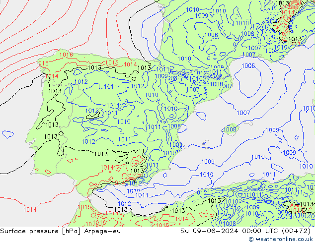 pression de l'air Arpege-eu dim 09.06.2024 00 UTC