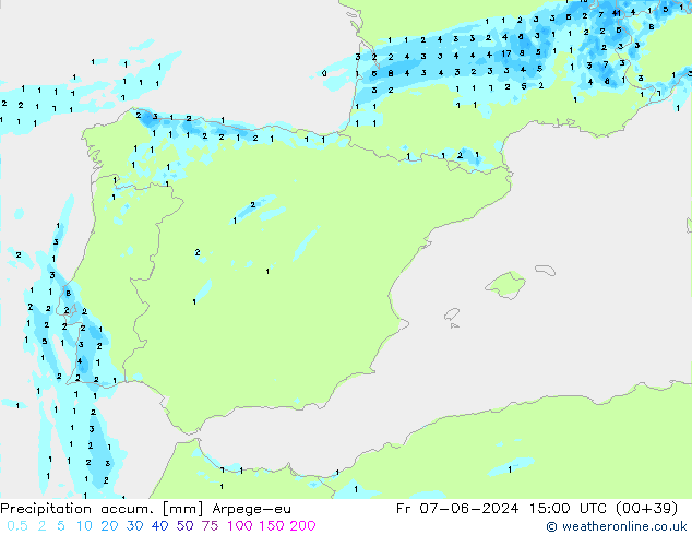 Précipitation accum. Arpege-eu ven 07.06.2024 15 UTC