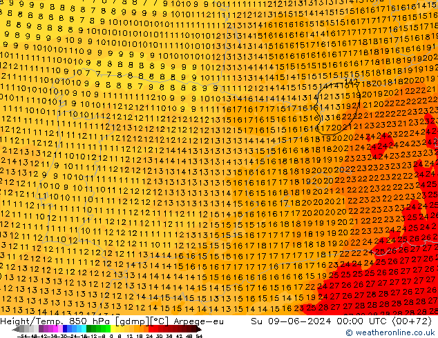 Height/Temp. 850 hPa Arpege-eu dom 09.06.2024 00 UTC