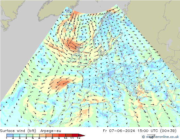  10 m (bft) Arpege-eu  07.06.2024 15 UTC