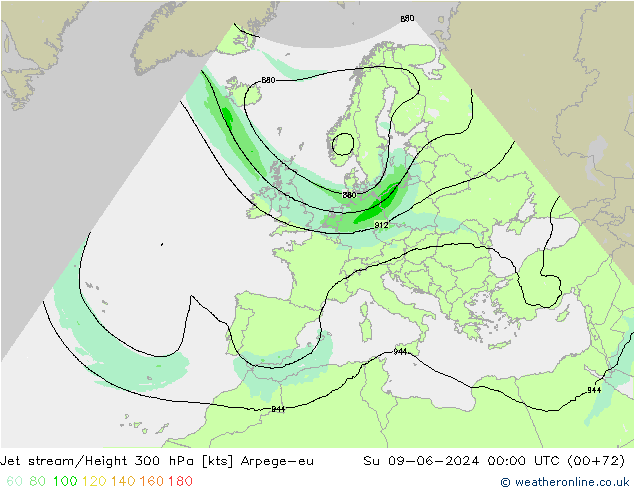 Jet stream/Height 300 hPa Arpege-eu Ne 09.06.2024 00 UTC