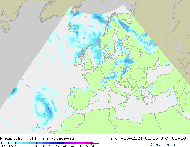 Precipitation (6h) Arpege-eu Fr 07.06.2024 06 UTC