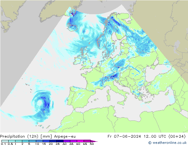 Precipitation (12h) Arpege-eu Fr 07.06.2024 00 UTC