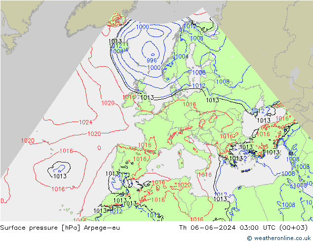 地面气压 Arpege-eu 星期四 06.06.2024 03 UTC