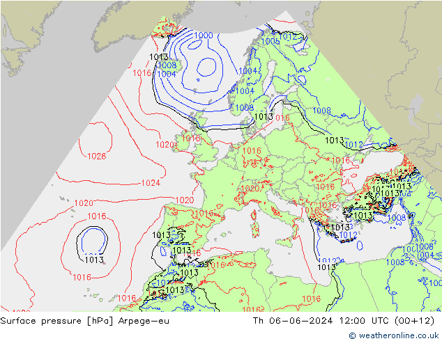 Surface pressure Arpege-eu Th 06.06.2024 12 UTC