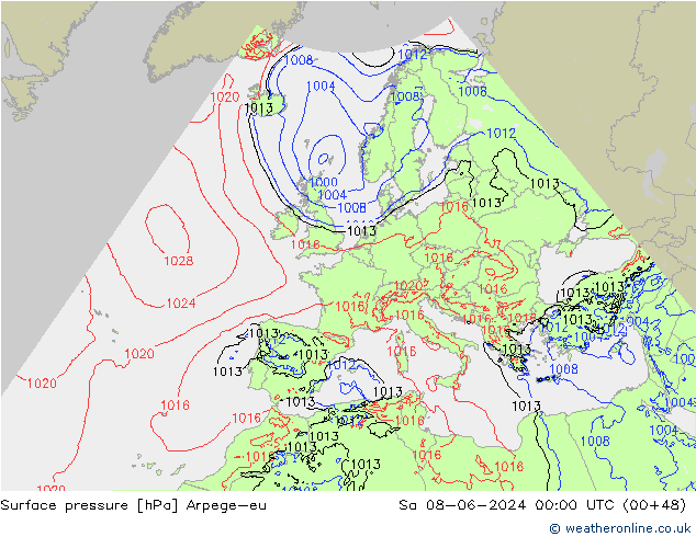 Bodendruck Arpege-eu Sa 08.06.2024 00 UTC