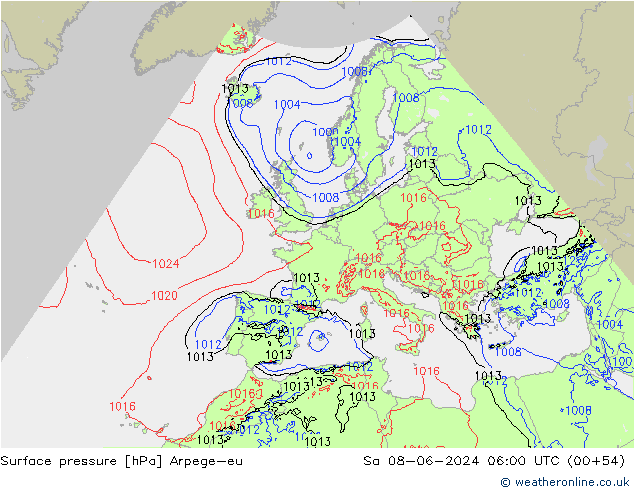 Presión superficial Arpege-eu sáb 08.06.2024 06 UTC