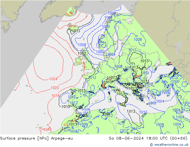 Yer basıncı Arpege-eu Cts 08.06.2024 18 UTC