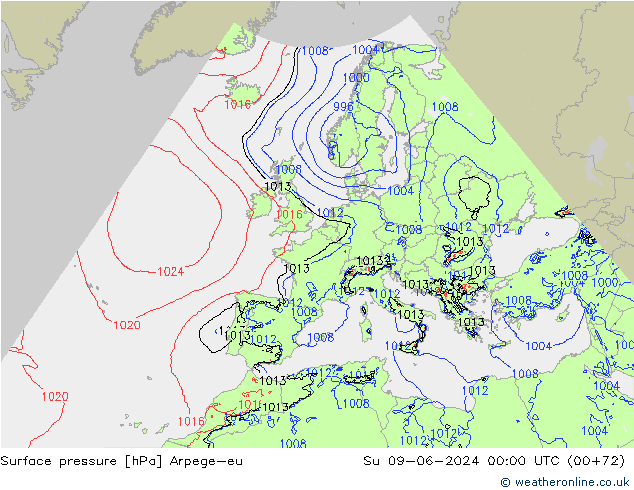 Presión superficial Arpege-eu dom 09.06.2024 00 UTC