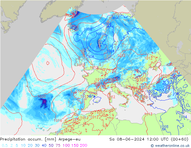 Précipitation accum. Arpege-eu sam 08.06.2024 12 UTC