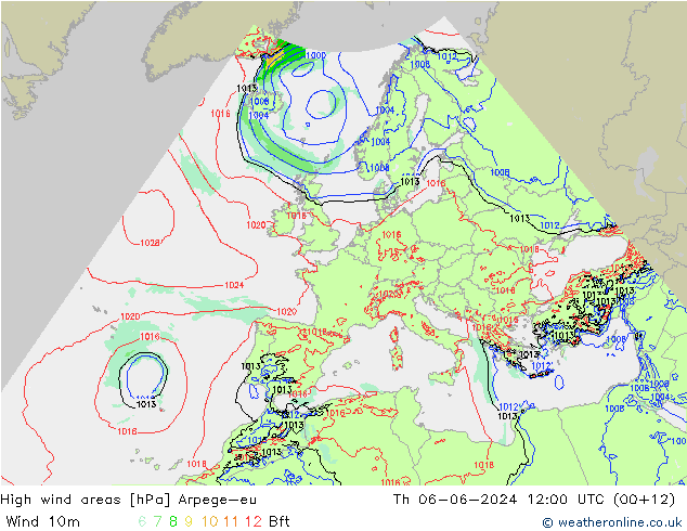 High wind areas Arpege-eu jue 06.06.2024 12 UTC