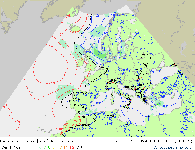 High wind areas Arpege-eu Dom 09.06.2024 00 UTC