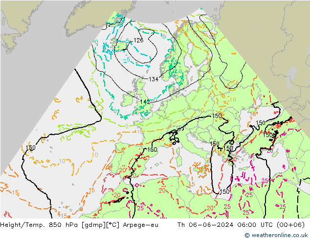 Yükseklik/Sıc. 850 hPa Arpege-eu Per 06.06.2024 06 UTC