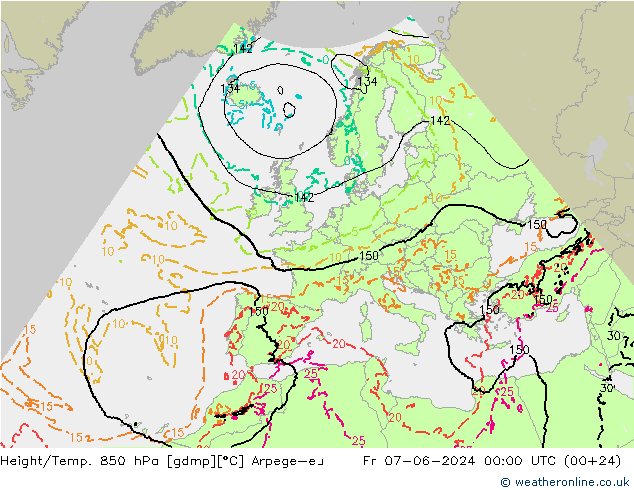 Height/Temp. 850 hPa Arpege-eu Sex 07.06.2024 00 UTC