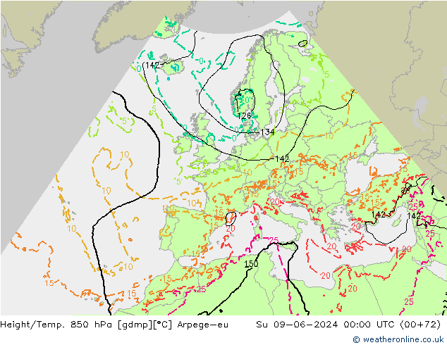 Hoogte/Temp. 850 hPa Arpege-eu zo 09.06.2024 00 UTC