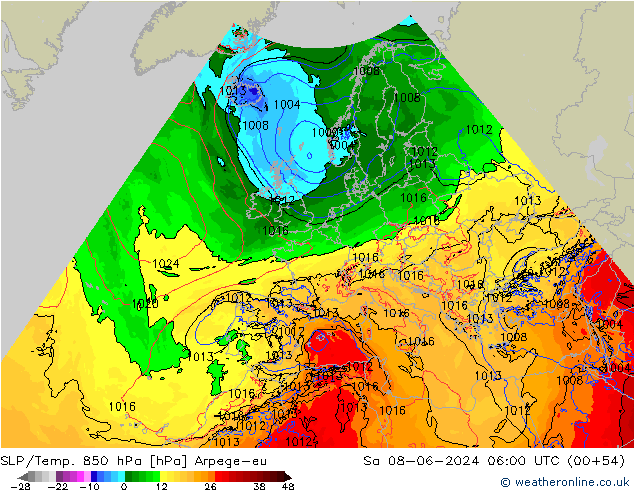 SLP/Temp. 850 hPa Arpege-eu  08.06.2024 06 UTC