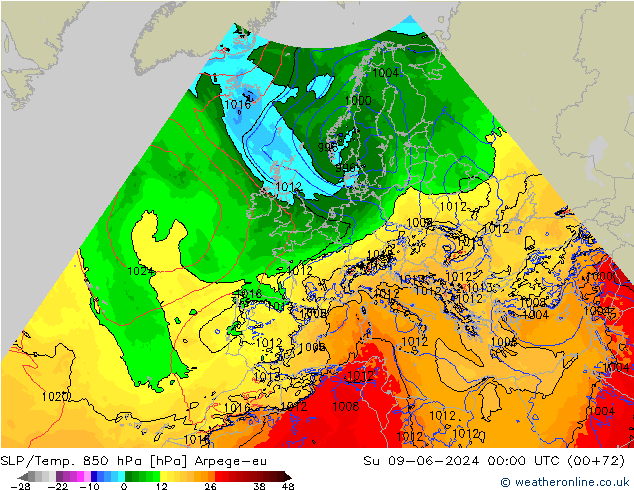 SLP/Temp. 850 hPa Arpege-eu Su 09.06.2024 00 UTC