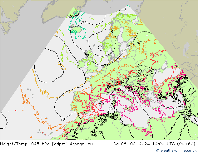 Height/Temp. 925 hPa Arpege-eu  08.06.2024 12 UTC