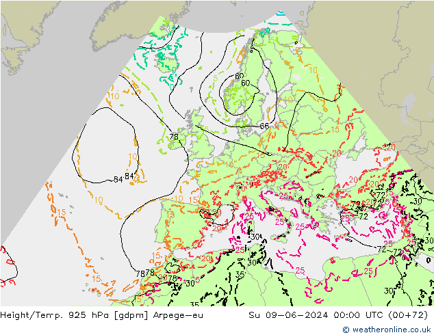 Height/Temp. 925 hPa Arpege-eu So 09.06.2024 00 UTC