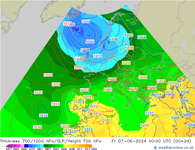 Thck 700-1000 hPa Arpege-eu Fr 07.06.2024 00 UTC