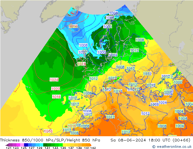 Thck 850-1000 hPa Arpege-eu sab 08.06.2024 18 UTC