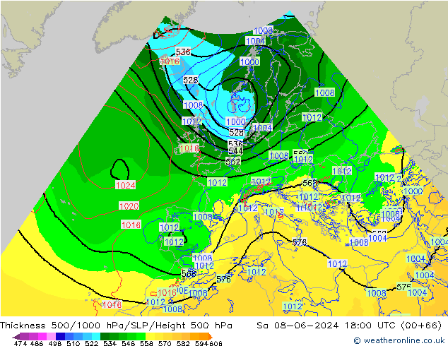 Thck 500-1000hPa Arpege-eu sam 08.06.2024 18 UTC