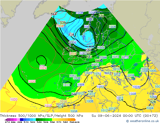 Thck 500-1000hPa Arpege-eu Su 09.06.2024 00 UTC