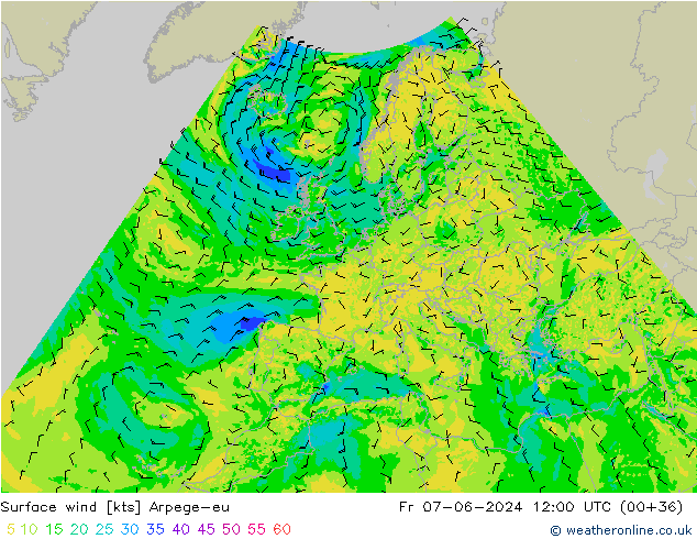 Surface wind Arpege-eu Fr 07.06.2024 12 UTC