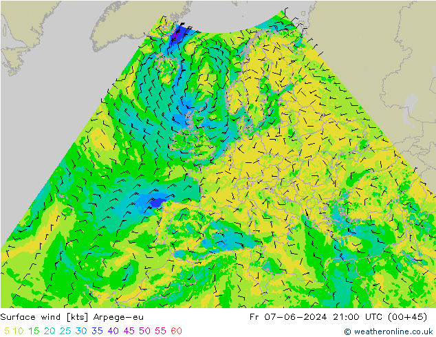 Surface wind Arpege-eu Fr 07.06.2024 21 UTC