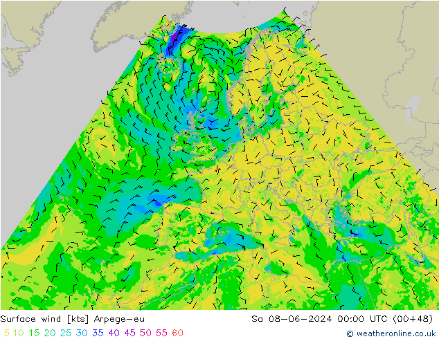 Surface wind Arpege-eu So 08.06.2024 00 UTC