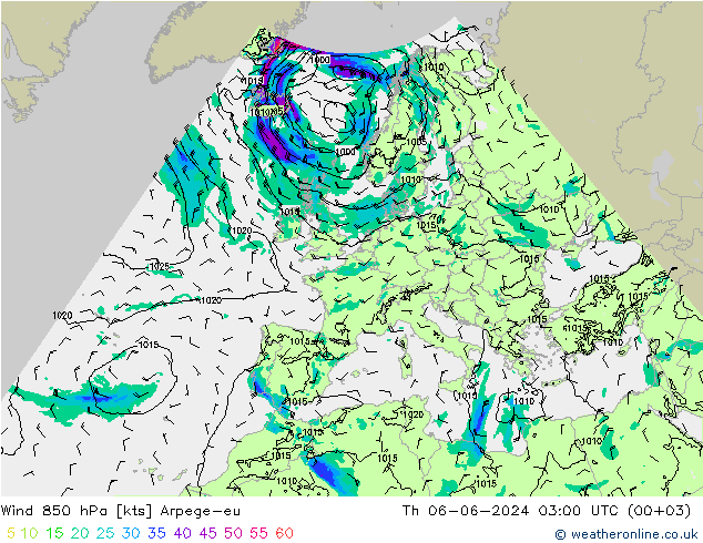 Wind 850 hPa Arpege-eu do 06.06.2024 03 UTC