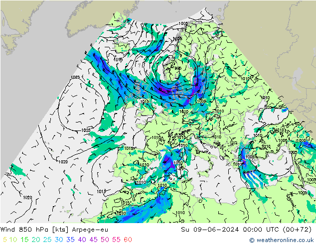 Vent 850 hPa Arpege-eu dim 09.06.2024 00 UTC