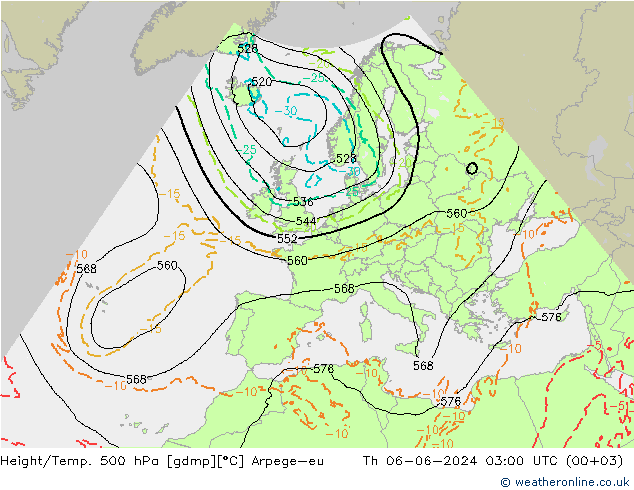 Height/Temp. 500 hPa Arpege-eu Th 06.06.2024 03 UTC