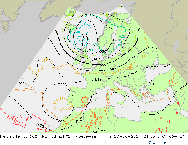 Hoogte/Temp. 500 hPa Arpege-eu vr 07.06.2024 21 UTC