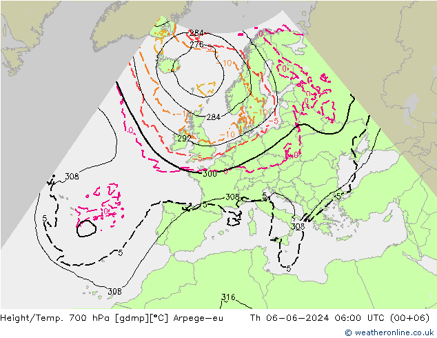 Height/Temp. 700 hPa Arpege-eu gio 06.06.2024 06 UTC