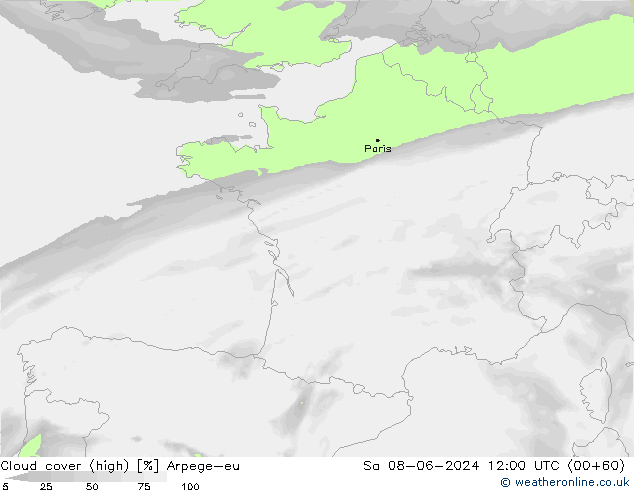 nuvens (high) Arpege-eu Sáb 08.06.2024 12 UTC