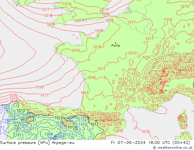 Bodendruck Arpege-eu Fr 07.06.2024 18 UTC