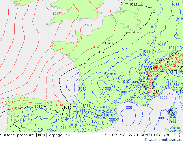 Presión superficial Arpege-eu dom 09.06.2024 00 UTC